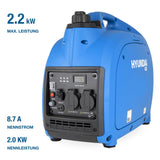 HYUNDAI Inverter Stromgenerator HY2300Si D, Stromerzeuger mit 2.2 kW max. Leistung, Benzin Notstromaggregat, leise, leicht und sparsam