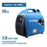 HYUNDAI Inverter Stromgenerator HY2300Si D, Stromerzeuger mit 2.2 kW max. Leistung, Benzin Notstromaggregat, leise, leicht und sparsam