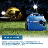 HYUNDAI Inverter Stromgenerator HY2300Si D, Stromerzeuger mit 2.2 kW max. Leistung, Benzin Notstromaggregat, leise, leicht und sparsam